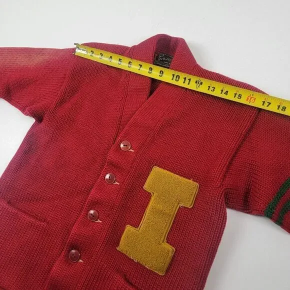 Vintage 50s 60s Wool Trojan Red Cardigan Sweater Made In Bay City, Michigan Sz M